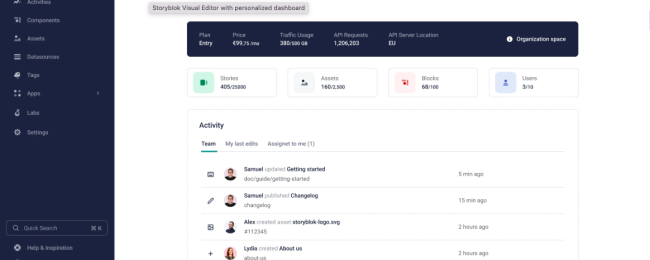 Interface du CMS headless Storyblok