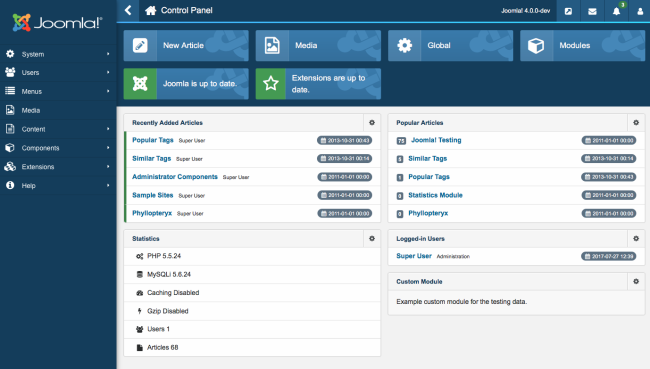 Interface d'administration Joomla